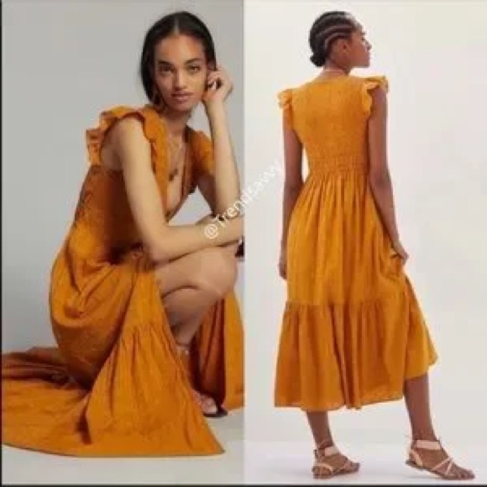 Anthropologie The Peregrine Midi Dress Harvest Gold small